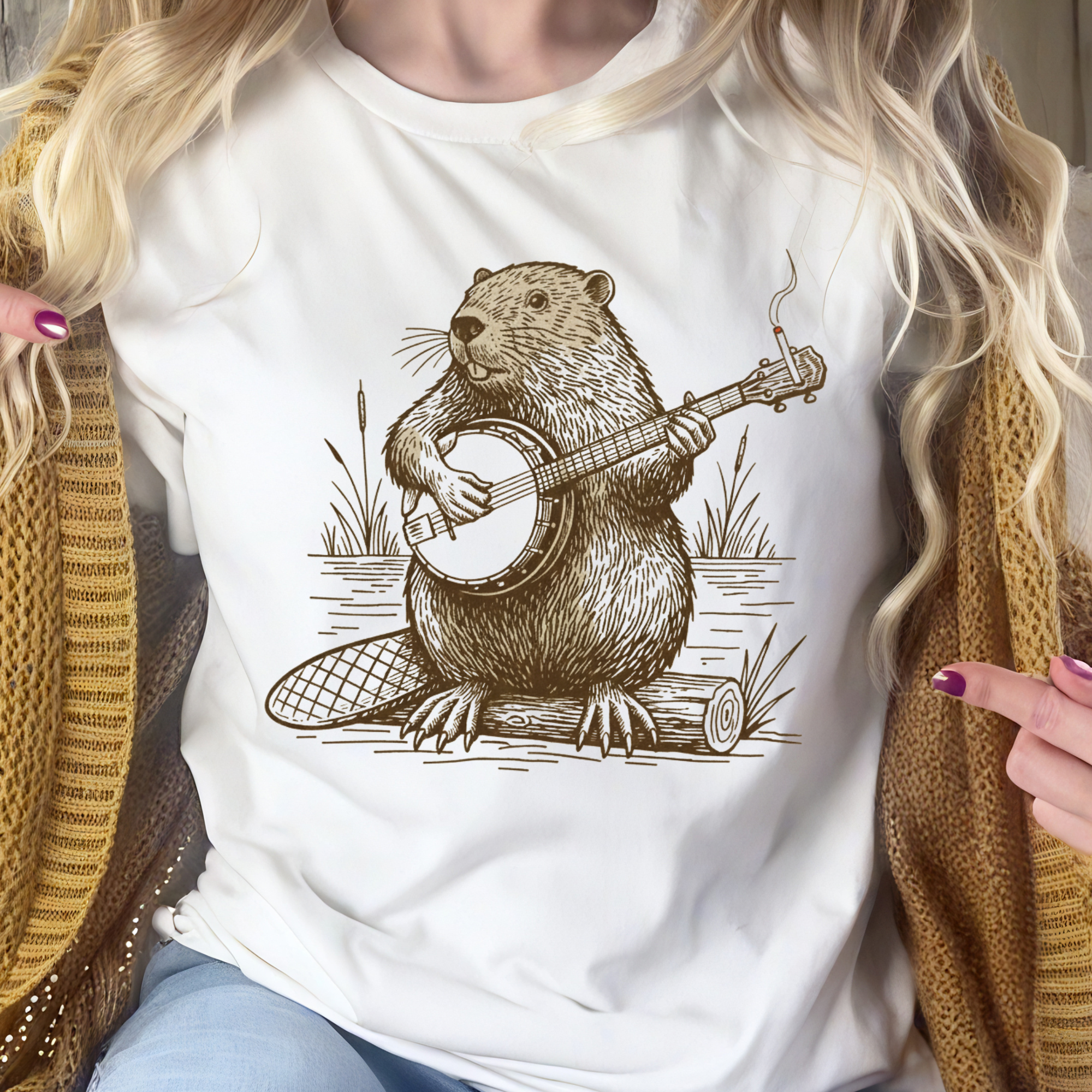 Beaver Banjo T-Shirt — Cute Rustic Wildlife Graphic Tee