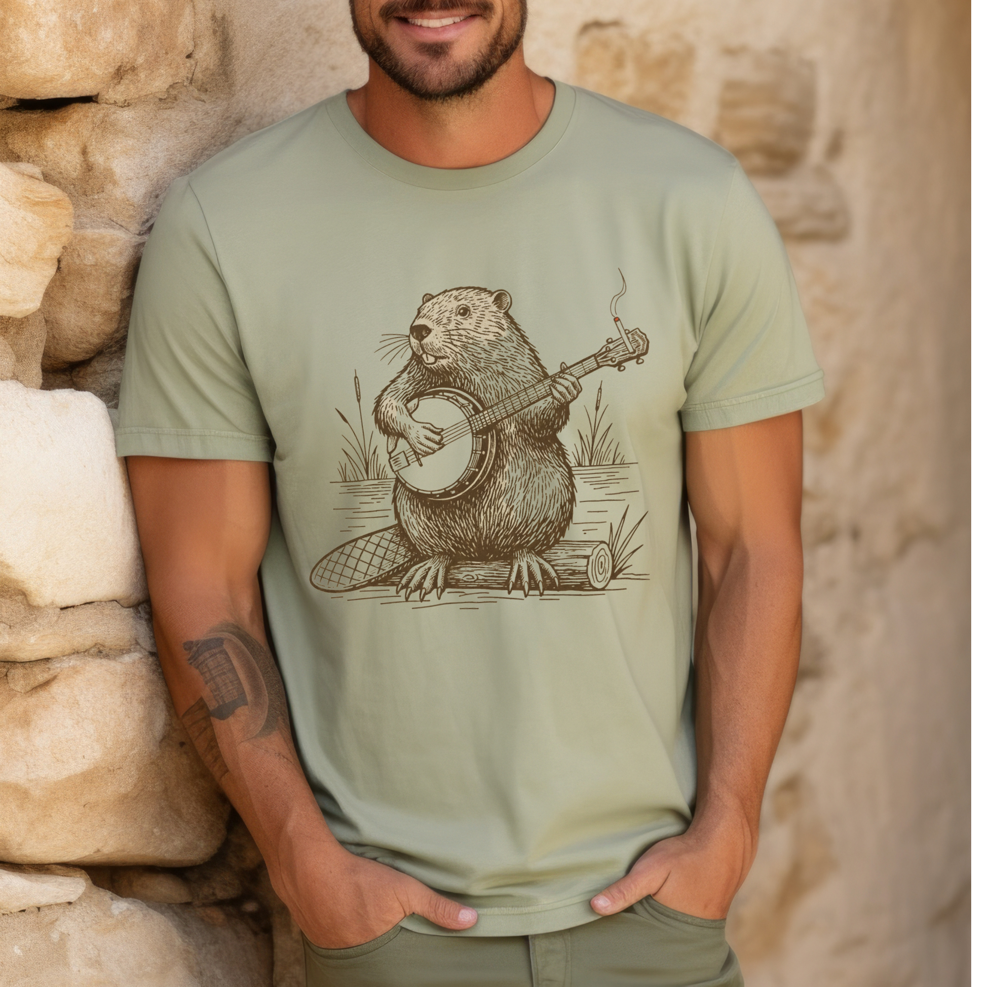 Beaver Banjo T-Shirt — Cute Rustic Wildlife Graphic Tee