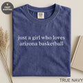 Navy t-shirt with "just a girl who loves arizona basketball" text.